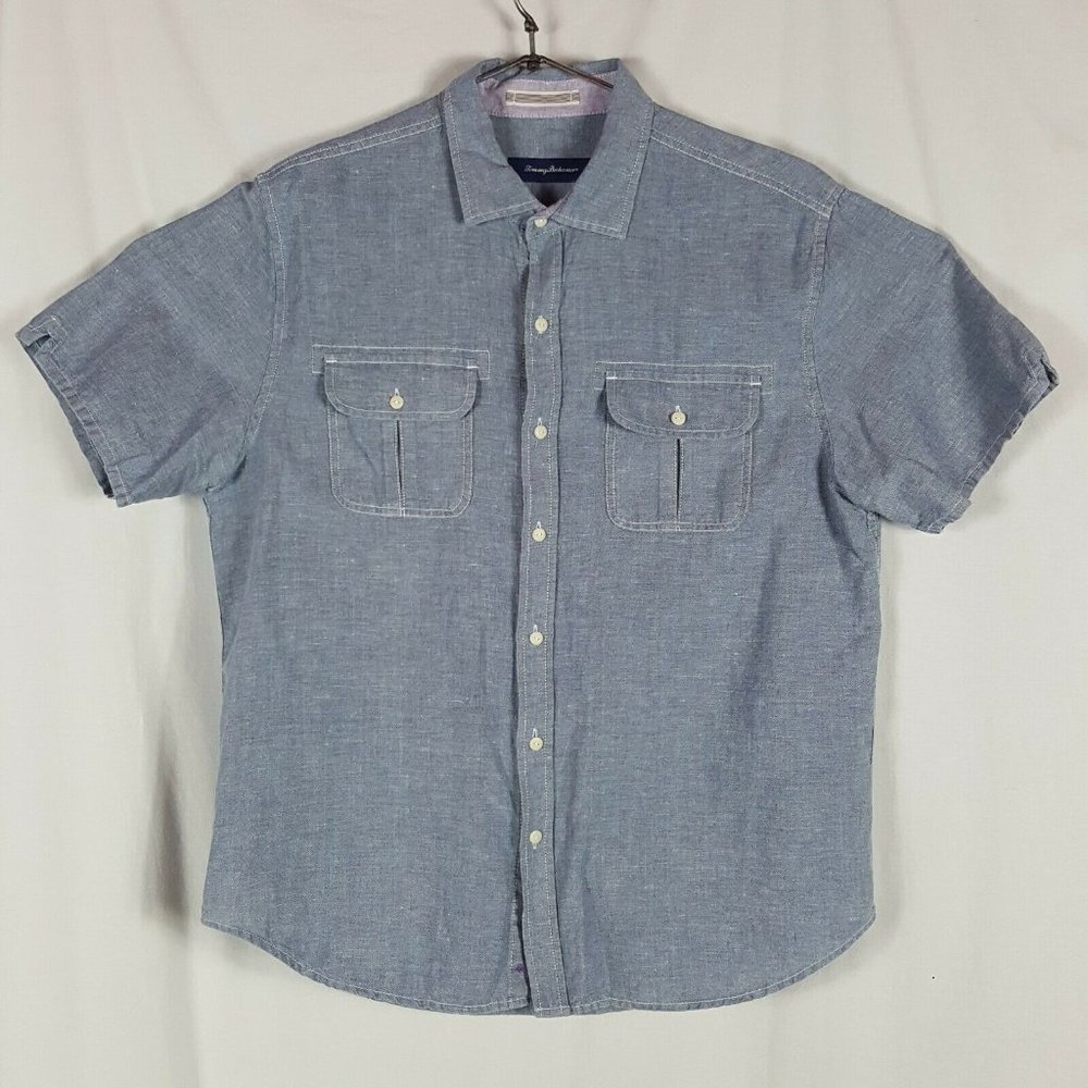 Tommy Bahama Button Front Shirt L Blue Chambray